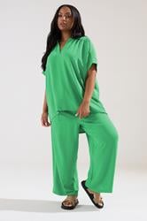 YOURS Plus Size Green Tie Waist Wide Leg Trousers | Yours Clothing 3