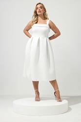 YOURS LONDON Plus Size White Skater Midi Dress | Yours Clothing 1