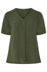 EVANS Curve Olive Green Front Pleat Blouse