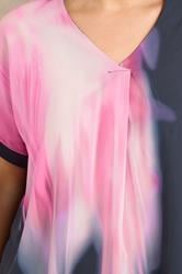 EVANS Plus Size Navy Blue & Pink Blurred Top 4