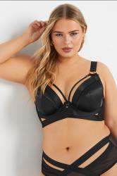 PLAYFUL PROMISES Black Etta Satin Padded Plunge Bra | Yours Clothing 1