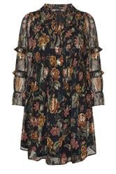 YOURS Plus Size Black Floral Metallic Tie Neck Mini Dress | Yours Clothing 7