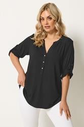 YOURS Plus Size Black Placket Shirt | Yours Clothing 3