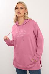 YOURS Plus Size Pink 'Brooklyn' Embroidered Slogan Hoodie | Yours Clothing 1