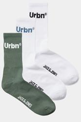 JACK & JONES 3 Pack White & Green 'Urbn' Socks