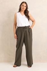 EVANS Plus Size Chocolate Brown Linen Wide Leg Trouser | Evans 1