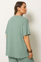 YOURS Plus Size Sage Green Button Detail Bubble Texture Top | Yours Clothing 2