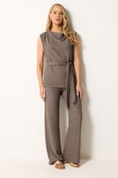 LTS Tall Women's Mocha Brown Textured Wide Leg Trousers | Long Tall Sally 3