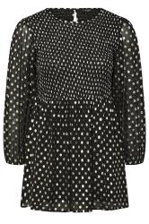Plus Size Black & Silver Metallic Spot Print Shirred Peplum Top | Yours Clothing 6