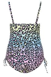 YOURS Plus Size Black Pastel Leopard Print Bandeau Swimsuit | Yours Clothing 10