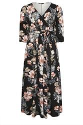 YOURS Plus Size Black Floral V-Neck Wrap Dress | Yours Clothing 5