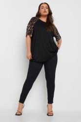 YOURS Plus Size Black Leopard Print Sleeve Top | Yours Clothing 4