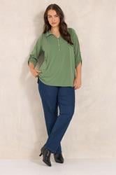 EVANS Plus Size Khaki Green Long Sleeve Blouse | Evans  1