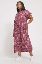 YOURS Plus Size Burgundy Red Floral Frill Sleeve Midaxi Dress | Yours Clothing 3