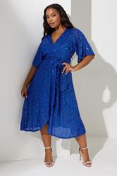 YOURS LONDON Plus Size Blue Sequin Wrap Dress | Yours Clothing 3
