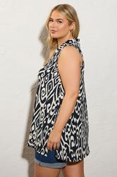 YOURS Curve Navy Blue Textured Ikat Sleeveless Shirt | Yours Clothing 3