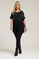 YOURS Curve Black Star Stud Embellished T-Shirt | Yours Clothing 1