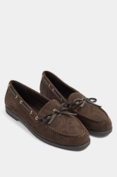 Brown Faux Suede Bow Boat Shoes In Wide E Fit | Yours Clothing 3