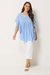 YOURS Plus Size Blue Crochet Drape Sleeve Blouse | Yours Clothing 1