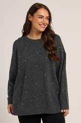 YOURS Plus Size Grey Embellished Front Jumper | Yours Clothing 3