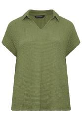 EVANS Curve Khaki Green Crinkle Short Sleeve Top