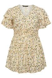 YOURS Curve Yellow Ditsy Floral Flutter Sleeve Top
