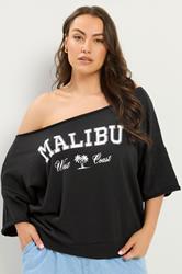 YOURS Plus Size Black 'Malibu' Off Shoulder Sweatshirt | Yours Clothing 3