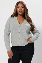 YOURS Plus Size Grey Speckled Button Through Cardigan | Yours Clothing 3