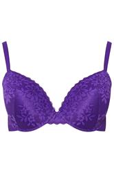 YOURS Plus Size Purple Floral Lace Padded T-Shirt Bra | Yours Clothing 2
