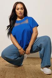 YOURS Plus Size Cobalt Blue Slash Detail Top | Yours Clothing 1