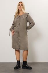 YOURS Plus Size Brown Check Collar Mini Dress | Yours Clothing 3