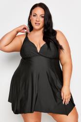 YOURS Plus Size Black Knotted Strap Hanky Hem Swim Dress | Yours Clothing 1