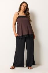 YOURS Plus Size Chocolate Brown Lace Detail Vest Top | Yours Clothing 1
