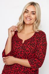 YOURS Plus Size Red Ditsy Floral Pintuck Henley T-Shirt | Yours Clothing  4