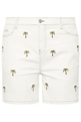 LIMITED COLLECTION Plus Size Natural Brown Palm Tree Embroidered Shorts | Yours Clothing 5
