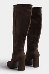Chocolate Brown Faux Suede Heeled Knee High Boot In Extra Wide EEE Fit | Yours Clothing 5