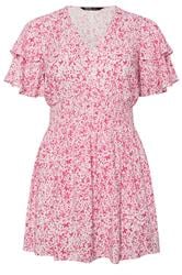 YOURS Curve Pink Ditsy Print Flutter Sleeve Top