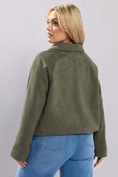 YOURS Plus Size Khaki Green Faux Suede Bomber Jacket | Yours Clothing 4