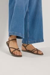 LTS Brown Cross Strap Sandals In a Standard Fit | Long Tall Sally 2