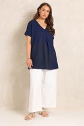 EVANS Plus Size Navy Blue Plisse Pleat Top | Evans 1