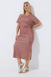 LIMITED COLLECTION Plus Size Pink Stripe Ribbed Knot Dress | Yours Clothing 3