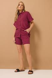 LTS Tall Dark Red Linen Oversized Short Sleeve Shirt | Long Tall Sally 3