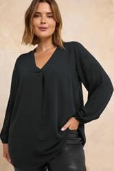 EVANS Plus Size Black Pleat Front Long Sleeve Blouse | Evans 3
