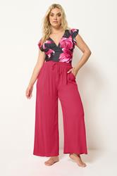 YOURS Plus Size Hot Pink Crinkle Texture Wide Leg Trousers | Yours Clothing 3