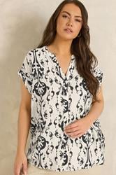 EVANS Plus Size White Abstract Print Short Sleeve Blouse | Evans 1