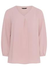 EVANS Curve Pink Pleat Front Long Sleeve Blouse
