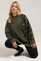 YOURS Plus Size Khaki Green Leopard High Neck Jumper | Yours Clothing 3