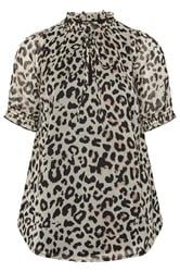 YOURS Plus Size White Leopard Frill Neck Blouse | Yours Clothing 5