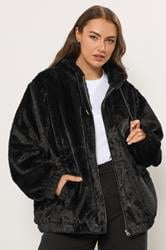YOURS Plus Size Black Faux Fur Hooded Jacket | Yours Clothing 3