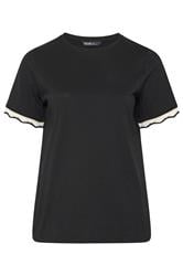 YOURS Curve Black Metallic Crochet Trim T-Shirt